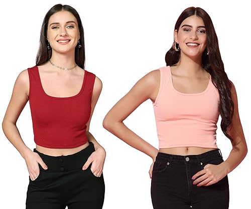 Image of TOPLOT Women's Solid Ribbed Round Neck Sleeveless Slim Fit Tank Top (5069)