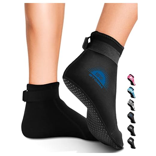 BPS 'Storm Sock' Neoprene 3mm Water Socks - with Anti-Slip Sole - Wetsuit Booties for Scuba Diving, Swimming, Water Sports, Surfing - Low Cut (Black/Snorkel Blue Accent, M)