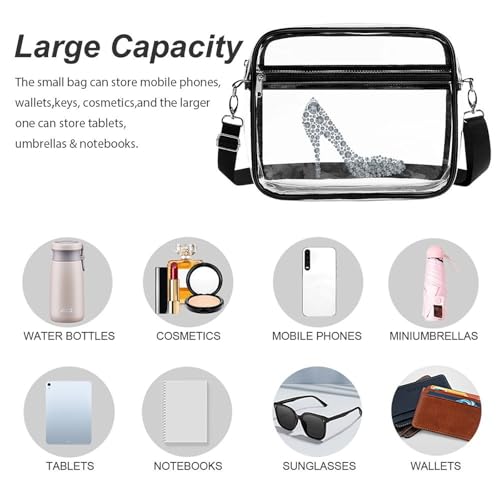 Diamond High Heel Shoe Large Crossbody Bag Clear Stadium Bag Anti-Theft Side Shoulder Bags Messenger Bag with 2 Compartments3