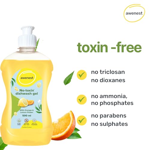 awenest No-Toxin Plant Based Dishwash liquid Concentrate | Orange and Lemon | No Toxins | Baby and Pet friendly Natural Organic Herbal Gel - Image 3