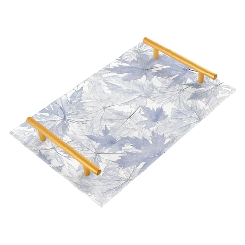 Bandeja rectangular decorativa de hoja de arce plateada con asas, bandeja de servir para joyas, perfumes, para servir charola para comida