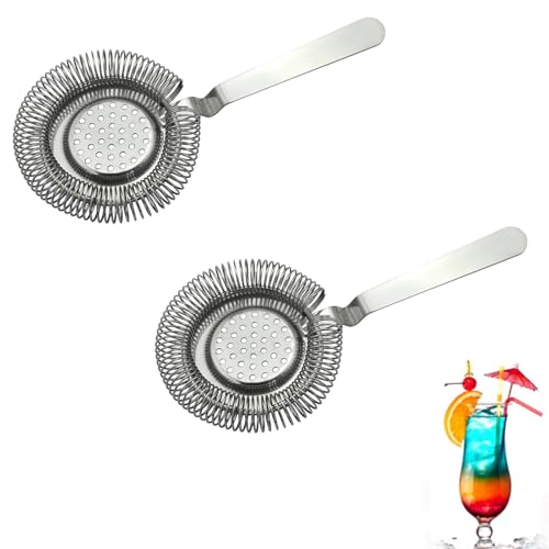 2Pcs Cocktail Strainer, Colador de Cóctel, Colador para Bar de Acero Inoxidable, Colador para Coctelería, Con Muelle Espiral Extraíble, Filtros para Cócteles, Para Bar Restaurante Casa (Plata)