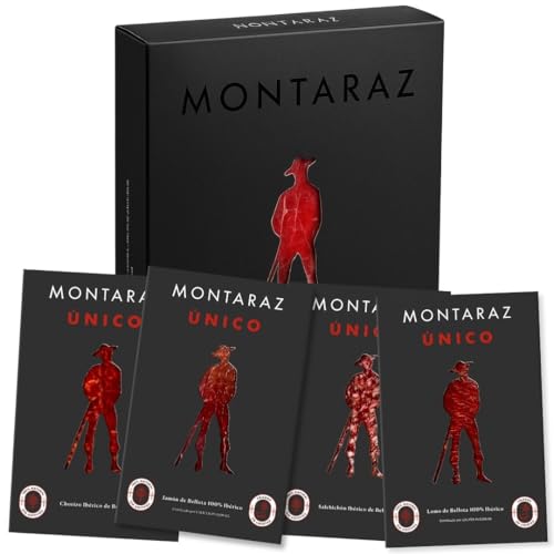 MONTARAZ® Caja Regalo Gourmet | 4 Loncheados Surtidos 100% de Bellota | Jamon Iberico, Lomo Iberico y Salchichon y Chorizo Ibéricos envasados al vacío (400gr) | 100% Natural | Cesta San Valentín