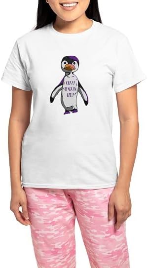 CafePress Crazy Penguin Lady Women's Light Pajamas Women's Novelty Cotton Pajama Set, Comfortable PJ Sleepwear