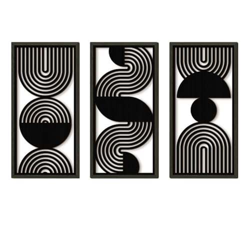 Rongxze 3 pannelli decorativi da parete in stile bohémien, motivo artistico (40 x 20 cm), arte da parete boho, decorazione da parete, murales, stile naturale per soggiorno/camera da letto