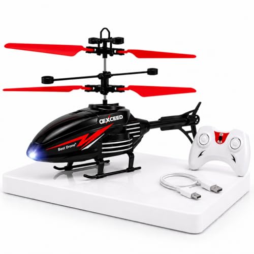Image of DURAZO Remote Control Plastic Helicopter Toy for Kids | Gravity Sensor Battery Chargable Toy Helicopter | USB Charging Infrared Induction Flight I Pack of 1 (Black Red Wings)