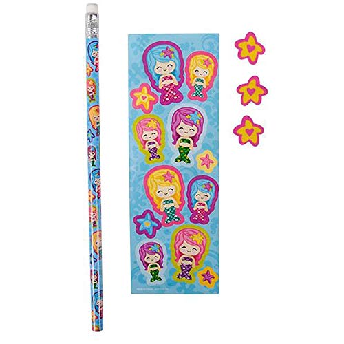 Kicko Mermaid Stationery Set - 12 Sets - for Kids, Party Favors, Stocking Stuffers, Classroom Prizes, Decorations, Birthday Supplies, Holidays, Pinata Filler, and Rewards