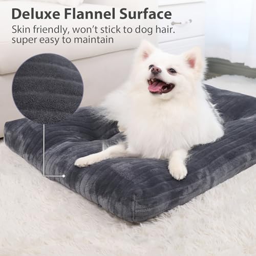 Dog Crate Bed Washable Dog Beds for Small Dogs Deluxe Thick Flannel Fluffy Comfy Kennel Pad Anti-Slip & Anti-Scratch Pet Sleeping Mat, 23 x 18 Inch, Gray by KSIIA - Image 2