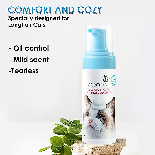 Mooncat Waterless Cat Shampoo for Longhair Cats | Licking Safe No-Rinse Dry Foam Bath for Detangling Matted Fur | Gentle Formula for Kittens & Sensitive Skin, pH Balanced - 5oz - Image 4