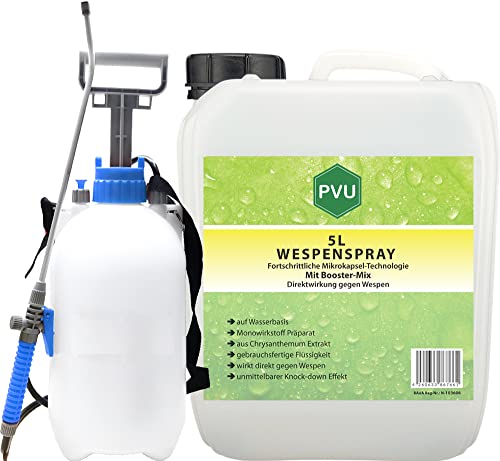 Preisvergleich Produktbild Pvu Wespenspray 5 Liter + Sprüher / Wespenabwehr formuliert in Deutschland / Hochwirksames Wespengift aus reinen Chrysanthemum Extrakt