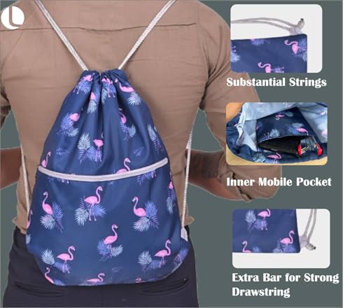 Image of Lify Drawstring Backpack Water Resistant String Bag Sports Sackpack Gym Sack with Side Pocket for Men Women - 1Piece