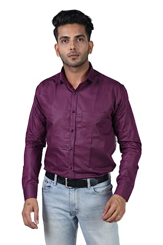 Image of HARPITA Men's Solid Regular Fit Cotton Casual Shirt with Spread Collar & Full Sleeves