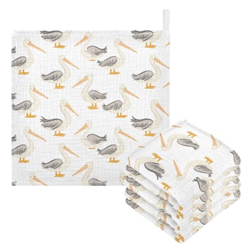 vvfelixl Cartoon Cute Pelicans Baby Burp Cloths Baby Muslin Washcloths for Boys Girls Cotton Babys Face Towel for Newborn Infants Soft and Absorbent 11.8 X 11.8 in, 5 Pack3