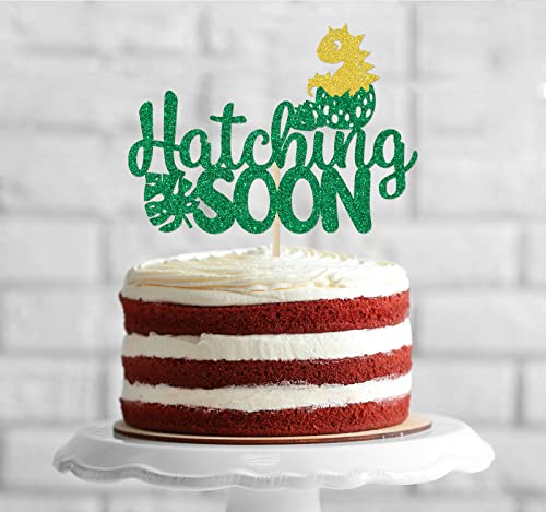 Hatching Soon Cake Topper Green Glitter, Farm Themed Dinosaur Baby Shower Gender Reveal Party Decorations #TOP3