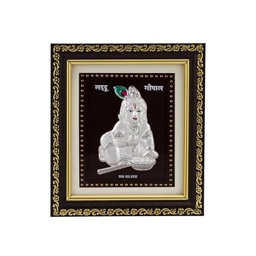 Image of 999 Pure Silver Laddu Gopal Frame for Home & Office | Premium Silver | Pooja Room & Wall Decor | Housewarming, Wedding & Festival Gifts | Certificate Included| Tabletop Size 5.5x5 inch