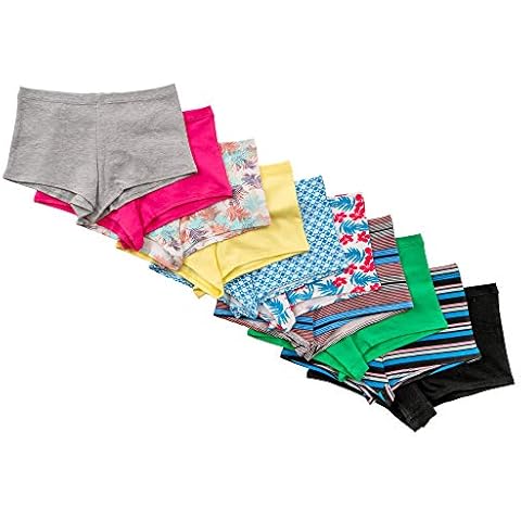 Alyce Intimates Womens Cotton Boyshort Panty, Pack of 10, 10 Pack Prints & Solids, Large Cover