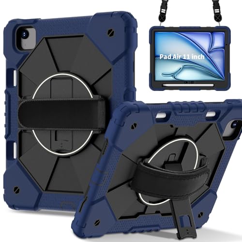 Protection iPad Air 11 M4 M3 M2 résistant aux chocs étui béquille rotative bleu marine