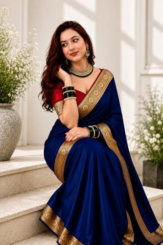 Image of Women's Glory Satin Silk Saree Plain Soft Shiny Elegant Party Traditional Ethnic