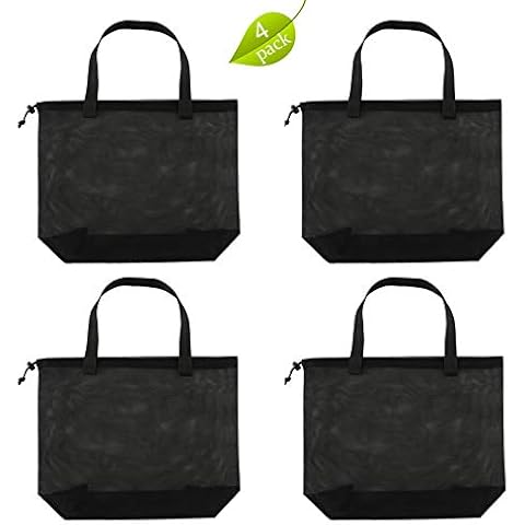 hsmyank 4Pack Reusable Shopping Mesh Gift Tote Bags,Mesh Beach Bags With Drawsting For Kid's Toys,Travel,Picnic Or Laundry … Cover