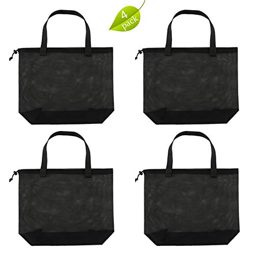 Image of 4Pieces Cute Mesh Pool Tote Bags,Mesh Beach Bags With Drawsting For Swim,Travel,Party, Black, 16.5Wx15Lx4.3H