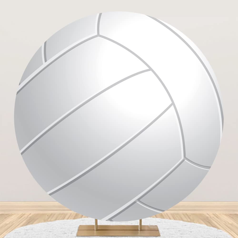 DORCEV Diameter 6ft Abstract White Volleyball Round Backdrop Outdoor Sports Theme Photography Background Party Birthday Decor Cake Table Banner