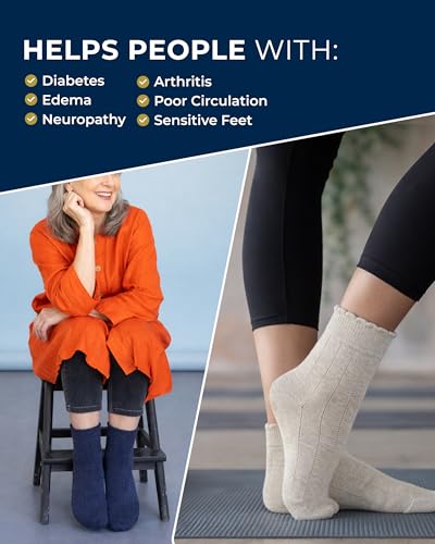 Image of Pembrook Frill Knit Diabetic Socks for Women & Men with Bamboo Viscose - 6 Pairs Non Binding Wide Neuropathy Socks for Women