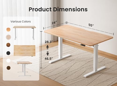 Image of BANTI 55 x 24 Inches Standing Desk, Ergonomic, Electric Height Adjustable, Sit and Stand Up, Computer Office Desk with Splice Board, White Frame /Maple Top