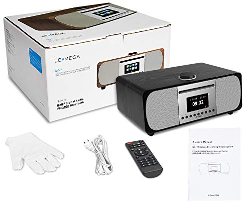 LMEGA M5+ All-in-One Music System CD Player,Internet Radio,FM Radio,WiFi,Spotify Connect,Bluetooth,Wooden Box,USB MP3,Headphone-Out,Clock&Alarms,Colour Display, Remote& app Control –Black Oak - Thumbnail 5