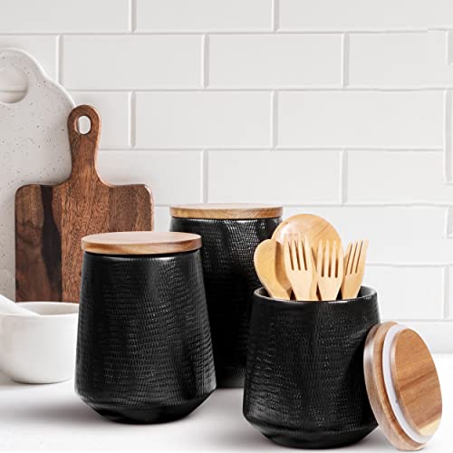 Bremel Home Black Canisters Set Of 3 Textured Ceramic With Bamboo Lids For Kitchen Storage Household Modern Unique Contemporary #TOP3