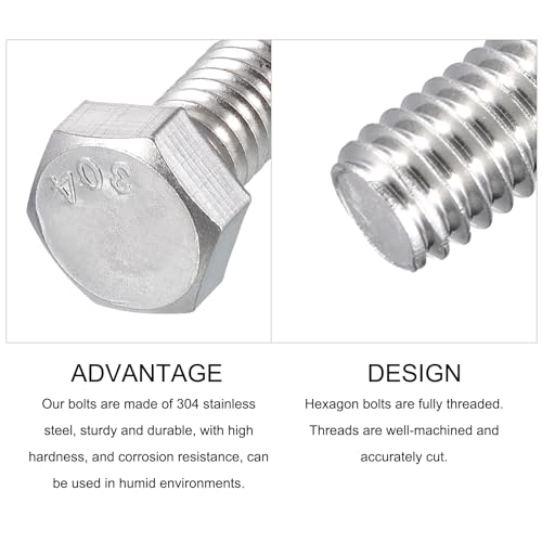 Image of METALLIXITY Hex Head Bolts (5 /16-18 x 5 /8 inch) 10Pcs, 304 Stainless Steel 18-8, Fully Threaded, External Hex Drive, Plain Finish, Hex Head Screw Bolt, Silver