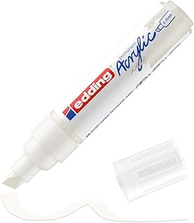 edding 5000 acrylic marker broad - white - 1 waterproof acrylic paint marker - chisel nib 5-10 mm - acrylic paint pen for drawing on canvas, art paper and wood - acrylic markers for pebbles