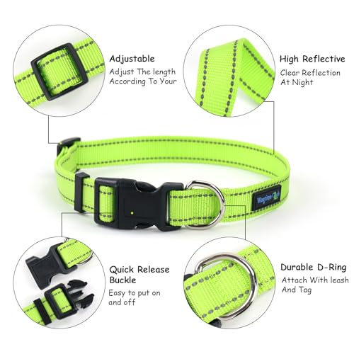 Collar reflectante para perros con hebilla ajustable S verde neón miniatura 2