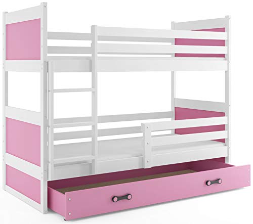 Interbeds Etagenbett RICO 200x90cm Farbe: Weiβ mit Lattenroste und Matratzen (ROSA) Cover