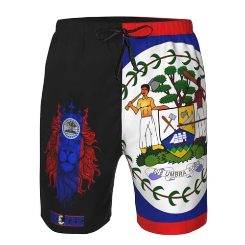 Belizean Flag Map Men's Swim Trunks Beach Shorts Drawstring Quick Dry Running Shorts with Pockets4