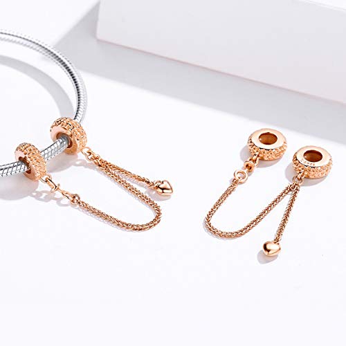 Image of ARTCHARM Heart Safety Chain Charm 925 Sterling Silver Beads fit European Charms Bracelet & Necklace
