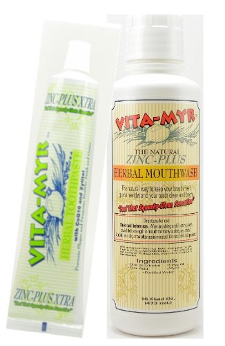 VITA-MYR Value Package 6  1 Tube 5.4 Oz Zinc+ Xtra w/Xylitol & Coq 10 Natural Toothpaste & 1-16 Oz Natural Mouthwash. Gluten Free. Vegan. No SLS, No Sugar, Fluoride, Alcohol or Saccharin