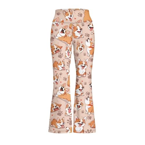 Yruonazao Cute Pants for Teen Girls Yoga Pants Size 13-14 Corgi Kids Clothes Girls Flare Leggings High Waisted Yoga Bootcut Pants Full Length Bell Bottoms for Yoga,Pilates,Workouts,Running,Cycling