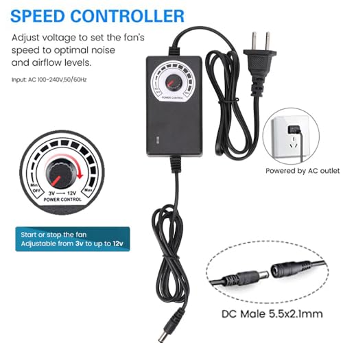 Wgmhefun PA-01 Multi-Functional 12V Pc Fan Speed Controller,Fan Power Supply,100-240V Ac To 3-12V Dc 24W Adjustable Pc Fan Power Adapter,With Fan Splitter Cable,Dc Female To 2 X 3/4 Pin thumb #7
