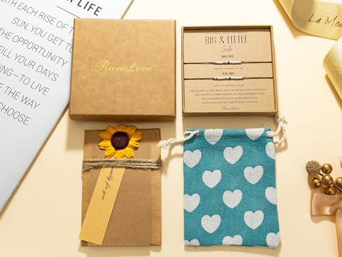 RareLove 2PCS Big Sister Little Sister Matching Bracelets Sister Morse Code Beaded Bracelet for Women,Sister Bracelets for 2,Matching Sister Bracelets,Black White Gold Pony Seed Tiny Beads, 12MSE11013