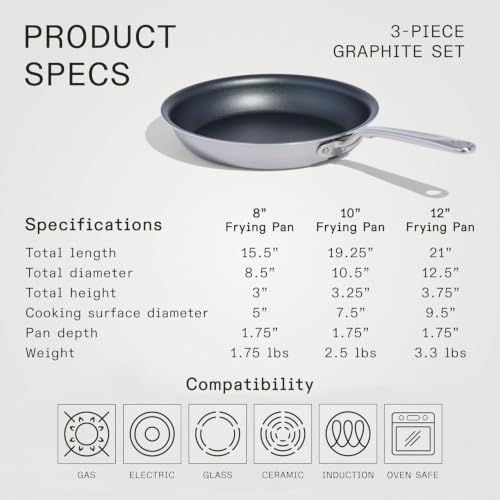 Image of Made In Cookware - ProCoat Non Stick 3 Piece Frying Pan Set (Includes 8 inch, 10 inch, 12 inch) - 5 Ply Stainless Clad - Professional Cookware - Crafted in Italy - Induction Compatible - (Graphite)