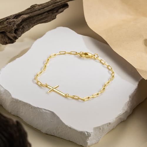 Gold Bracelets for Women 14K Gold Bracelets for Women Cross Bracelet for Womens Stack Clean Modern Chain with Cross Paperclip Chain Bracelet for Womens3