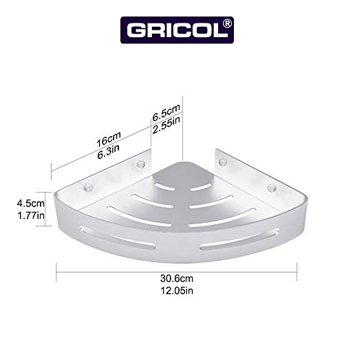 GRICOL Corner Shower Caddy, Adhesive Bathroom Shelf, No Drilling Kitchen Organizer