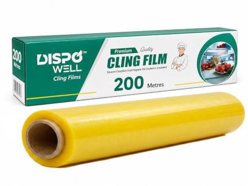 Image of Cling Film Food Wrap Roll for Kitchen, Pack of 1 - Food Grade, 200 Metres x 12 Inch Each, Food Safe Wrap for Cooked & Uncooked Storage, Refrigerator Safe