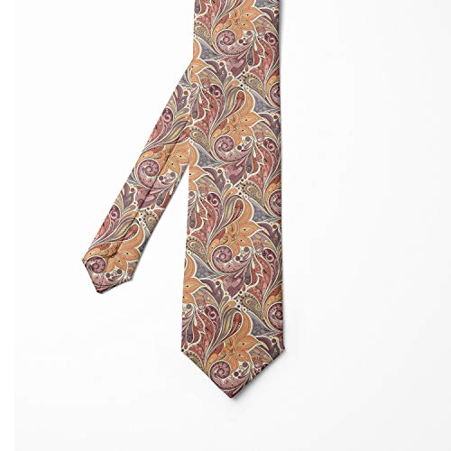 Ambesonne Men's Tie, Paisley Leaf Pattern, 3.7", Orange Mauve #TOP2