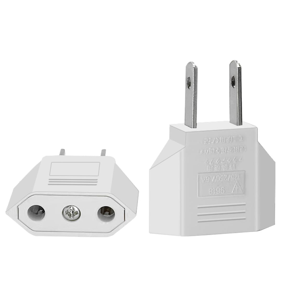 JORINDO (White-2pcs) USA Plug to EU Socket，EU Europe to US USA Travel Power Plug Adapter Converter，Circular Hole to 2 pin Conversion Plug，USA 3 pins