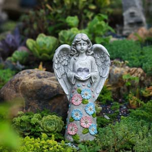 Homight Garden Decor Angel Statue, Solar Outdoor Patio Garden Sculptures &Sympathy Cemetary Grave Decorations Gifts For Pets And Lost Love Ones Silver Resin #TOP6
