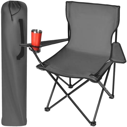 Klappbarer Anglerstuhl Campingstuhl mit Armlehnen und Getränkehalter bis...