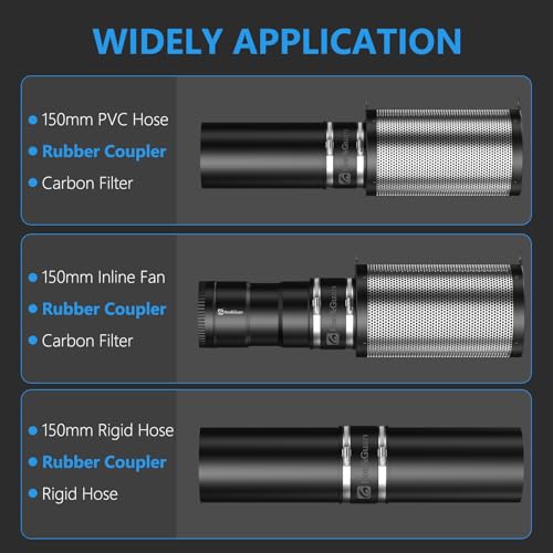 Hon&Guan 150 mm Flexible Gummimuffe Gummikupplung mit Zwei Edelstahlschellen, Geräuschmindernde Manschette Geruchlos, Rohrverbinder für Rohrventilator, Kohlefilter, Starres Rohr, Stahlrohr