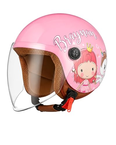 Casque Moto Enfant, avec Pare-Soleil, pour Filles, cyclomoteur garçons, Poche à Fermeture Rapide, 48-55cm, 3 -12 Ans, Rosa