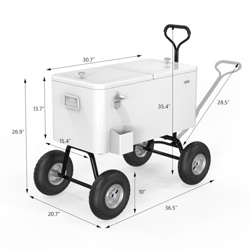 Image of VINGLI 80 Quart Wagon Rolling Cooler Ice Chest, w /Long Handle and 10 inch Wheels, Portable Beach Patio Party Bar Cold Drink Beverage, Outdoor Park Cart on Wheels